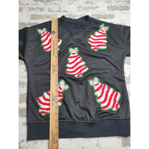 Christmas Tree Crew Neck Sweatshirt Women's Small Black - Picture 3 of 6